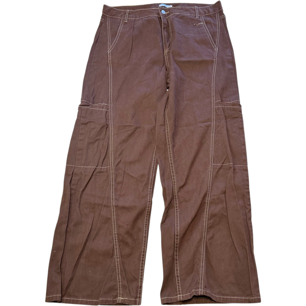 Valley Girl Chocolate Brown Contrast Stitch Cargo Pants
