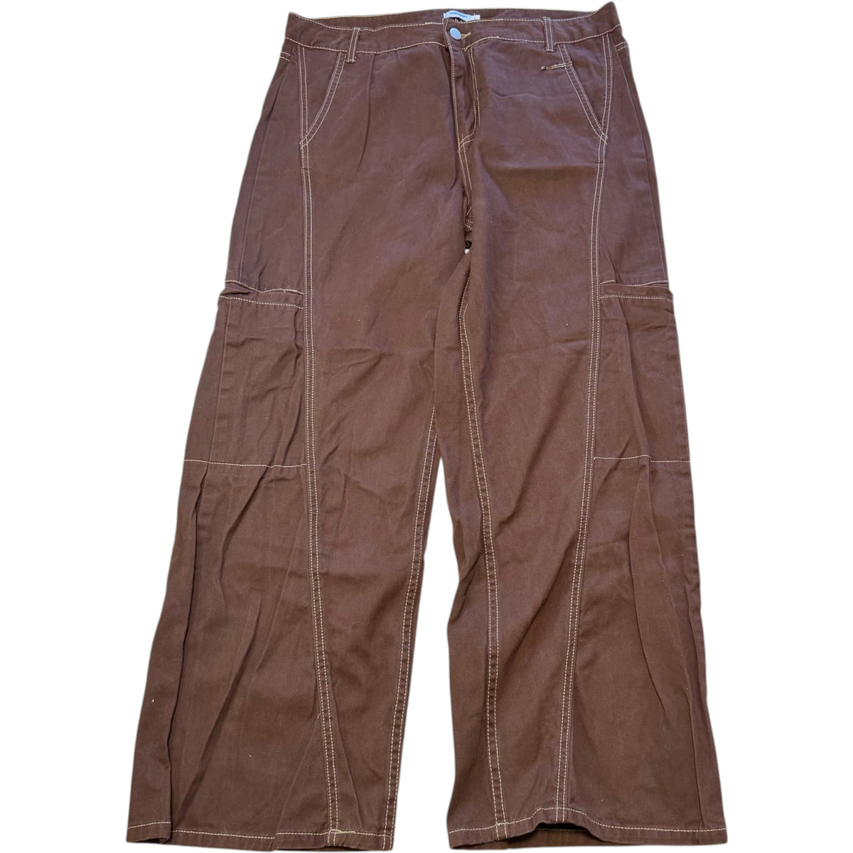 Valley Girl Chocolate Brown Contrast Stitch Cargo Pants