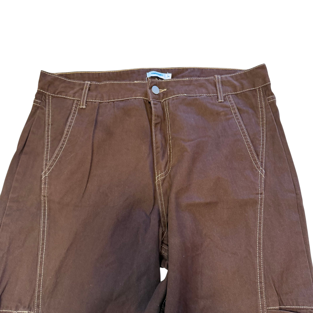 Valley Girl Chocolate Brown Contrast Stitch Cargo Pants