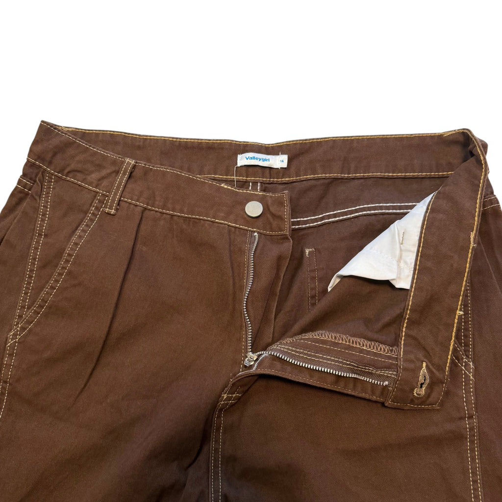 Valley Girl Chocolate Brown Contrast Stitch Cargo Pants