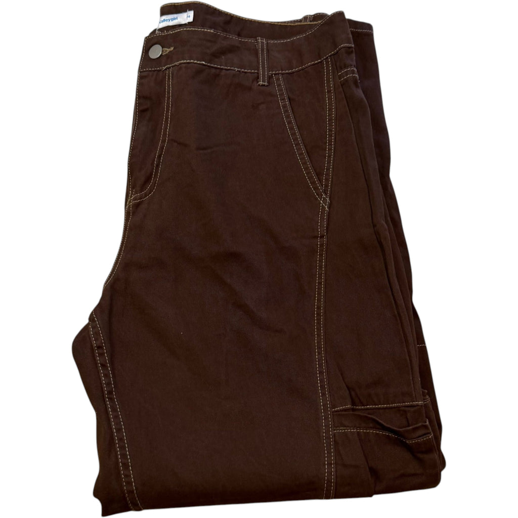 Valley Girl Chocolate Brown Contrast Stitch Cargo Pants