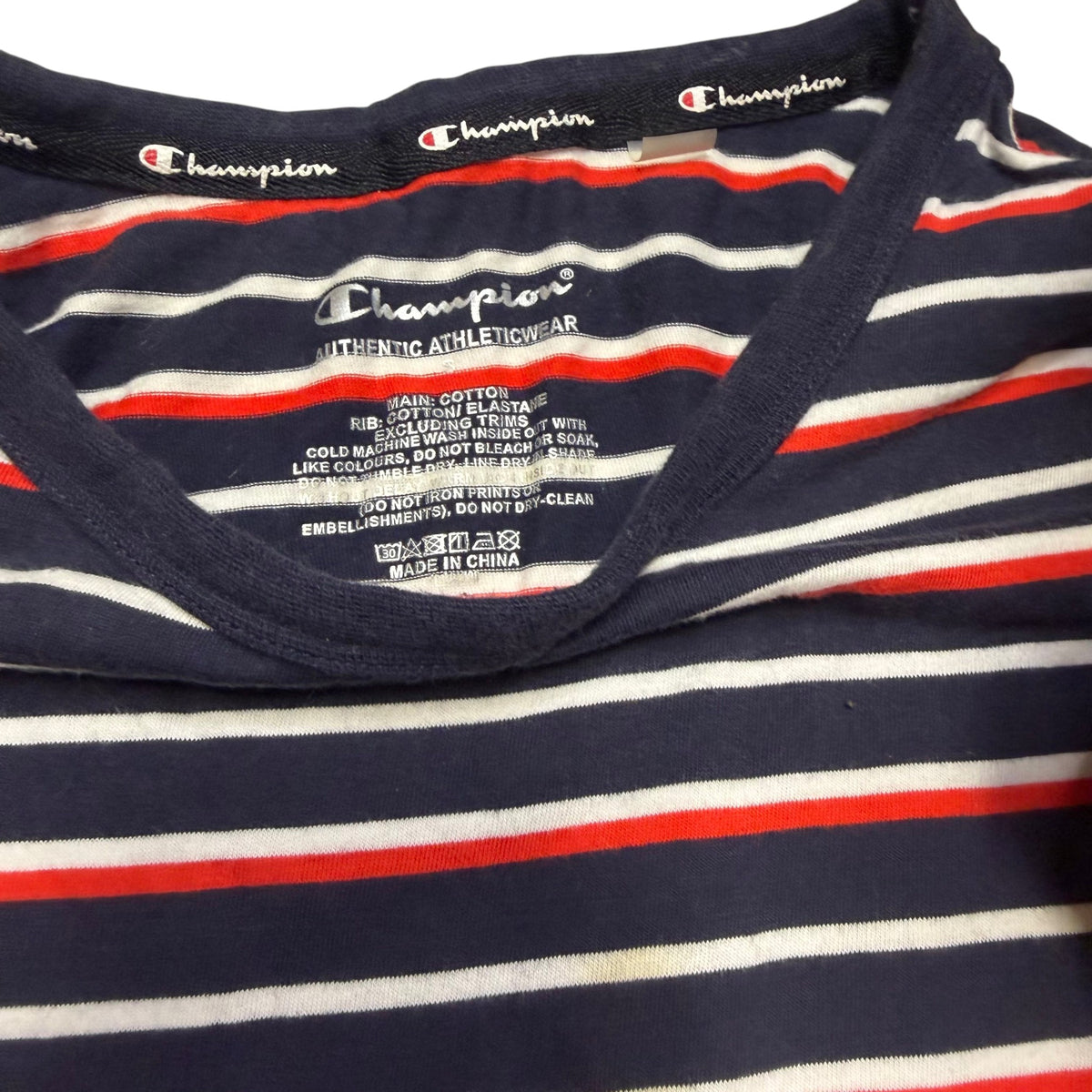 Champion Authentic Athleticwear Striped Embroidered Logo Tee