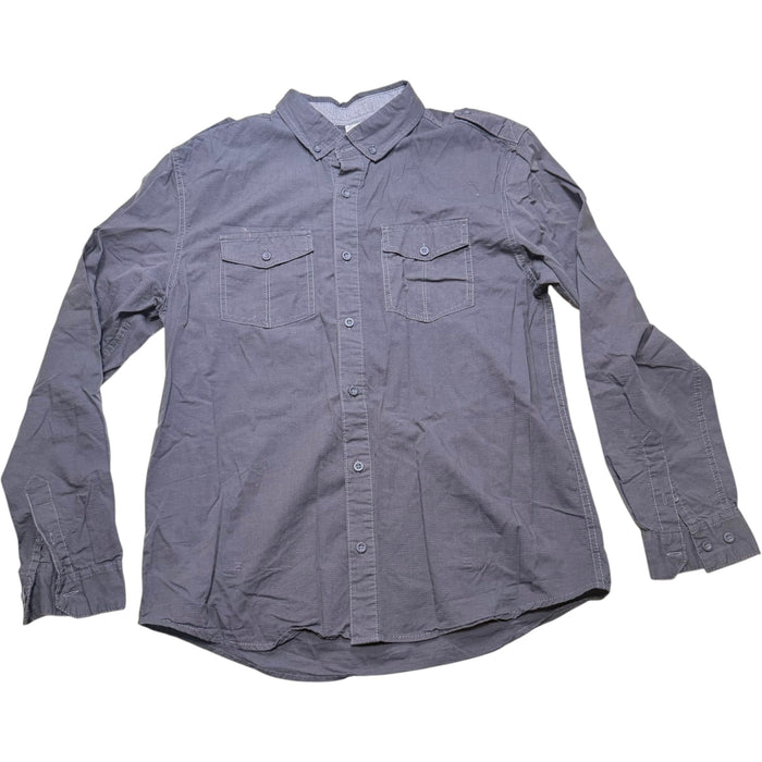 Casual Charcoal Grey Textured Utility Long Sleeve Shirt