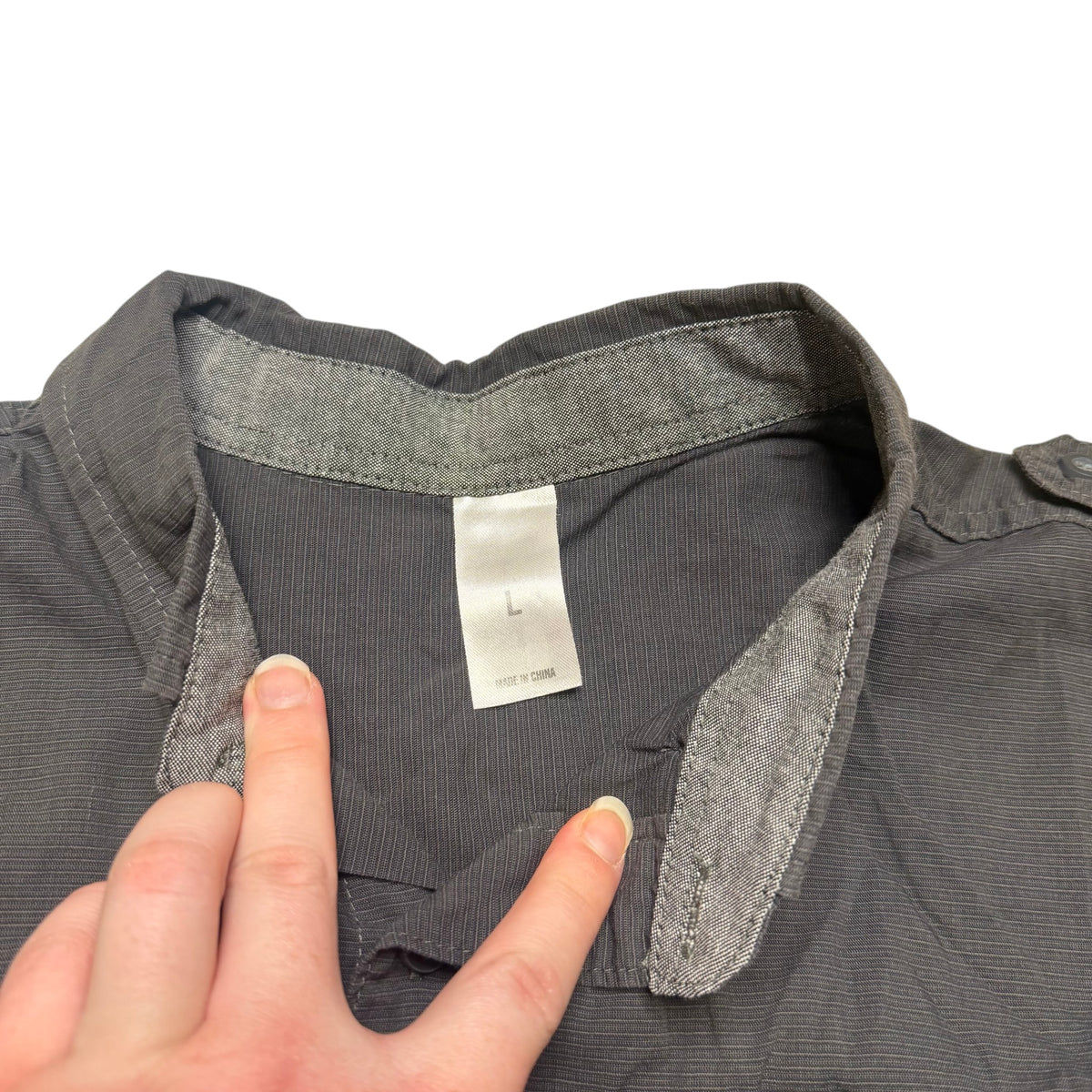 Casual Charcoal Grey Textured Utility Long Sleeve Shirt