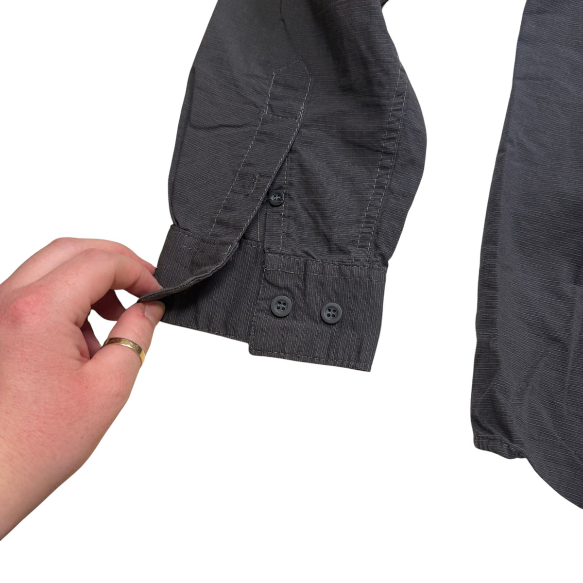 Casual Charcoal Grey Textured Utility Long Sleeve Shirt