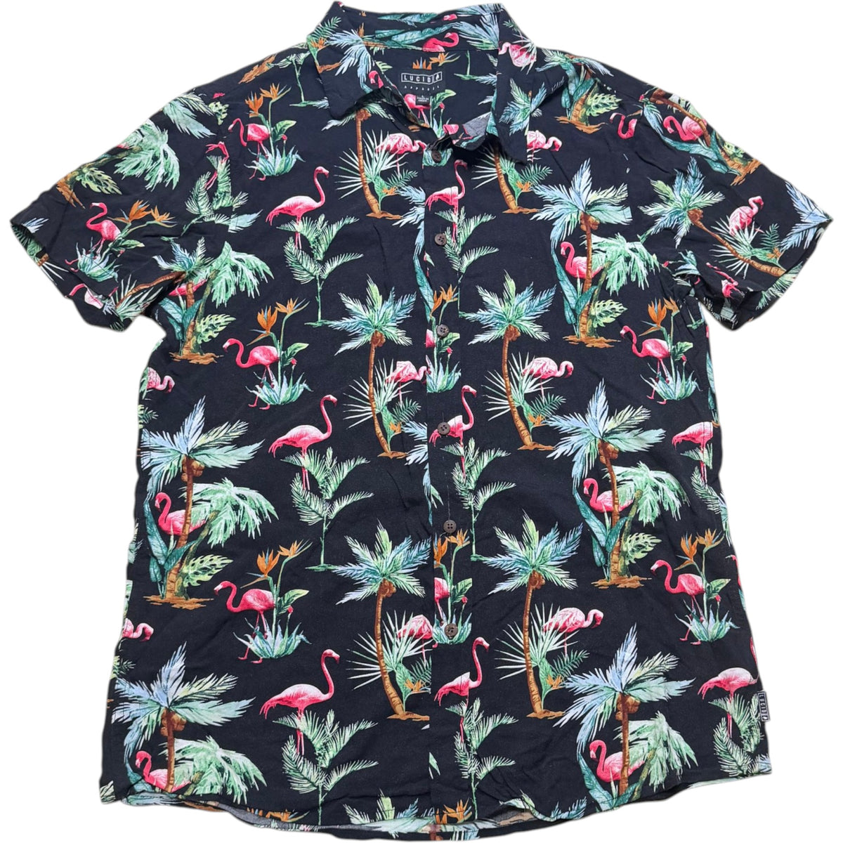Lucid Apparel Flamingo Palm Tree Rayon Party Shirt