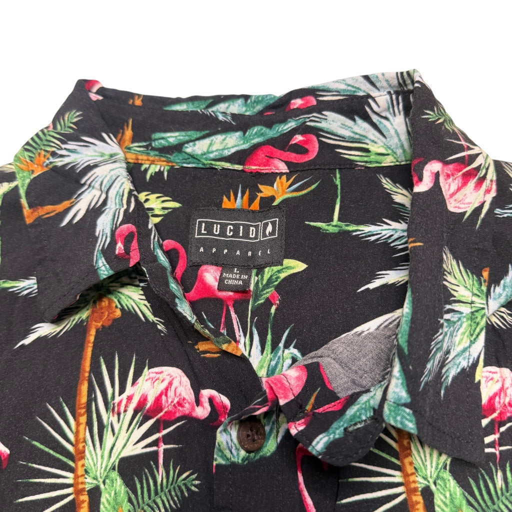 Lucid Apparel Flamingo Palm Tree Rayon Party Shirt