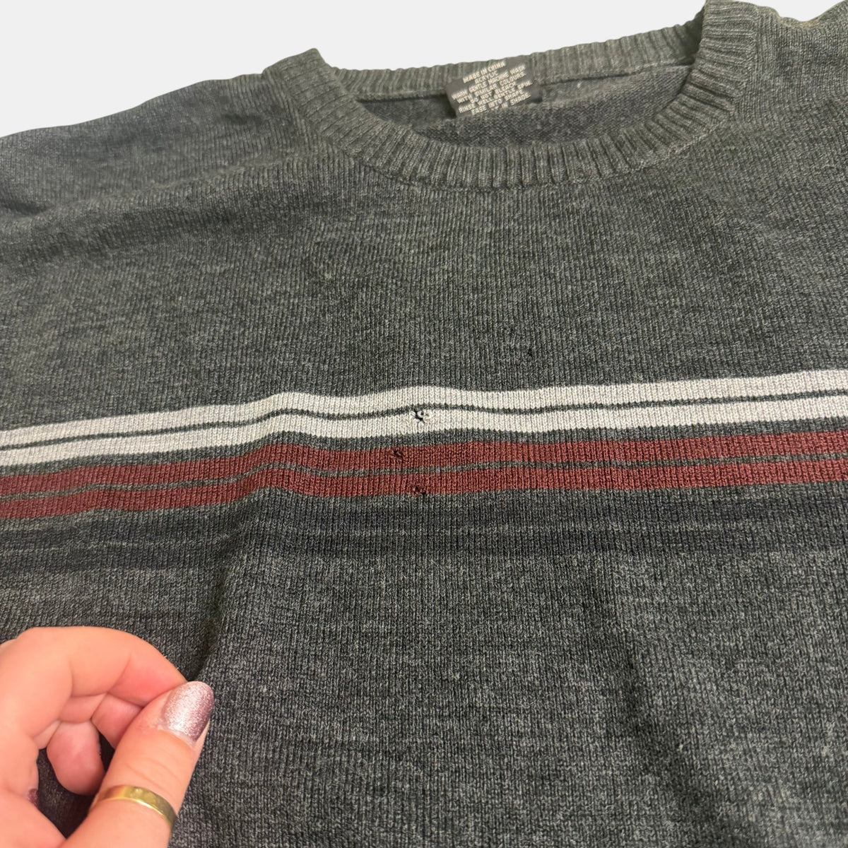 Urban Supply Knit Jumper Striped Crewneck Sweater Charcoal Grey