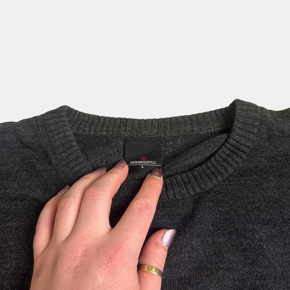 Urban Supply Knit Jumper Striped Crewneck Sweater Charcoal Grey