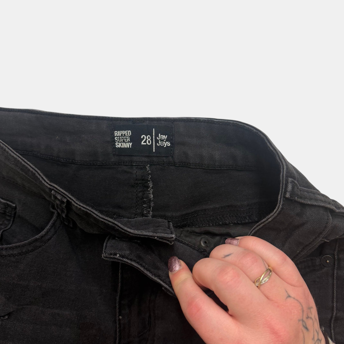 Jay Jays Ripped Super Skinny Distressed Denim Jeans Black