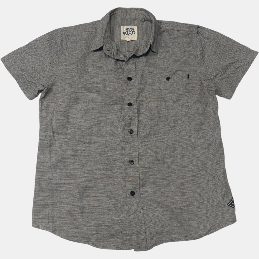 Piping Hot Short Sleeve Button Up Shirt Grey Textured Slub