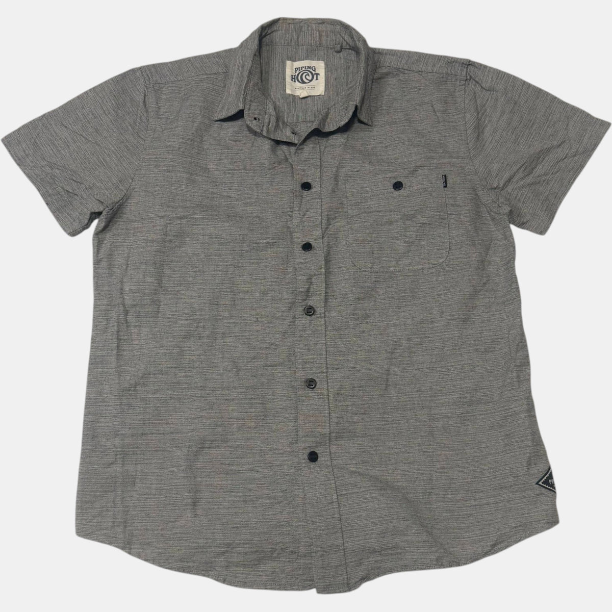 Piping Hot Short Sleeve Button Up Shirt Grey Textured Slub