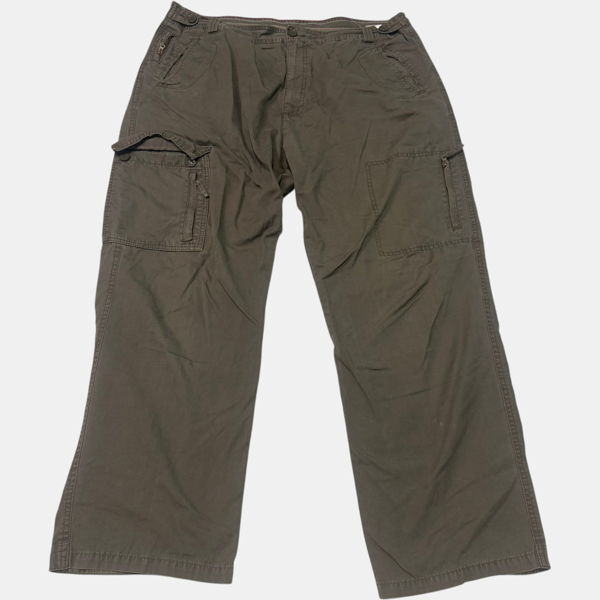 Wolsey Multi Pocket Cargo Pants Wide Leg Utility Trousers Khaki Brown