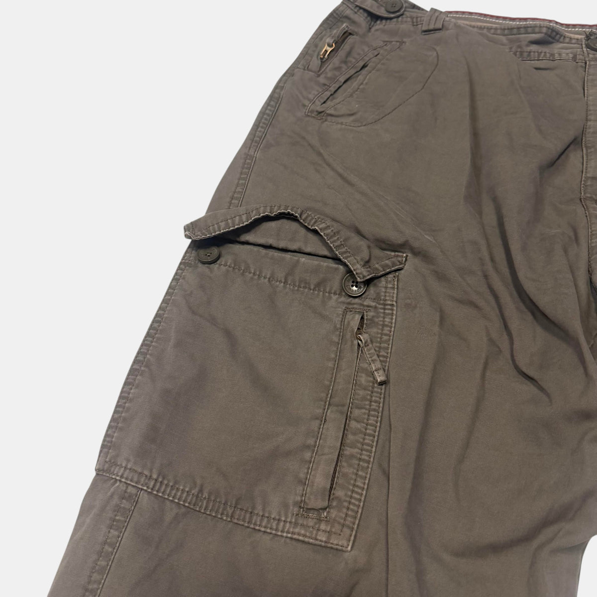 Wolsey Multi Pocket Cargo Pants Wide Leg Utility Trousers Khaki Brown