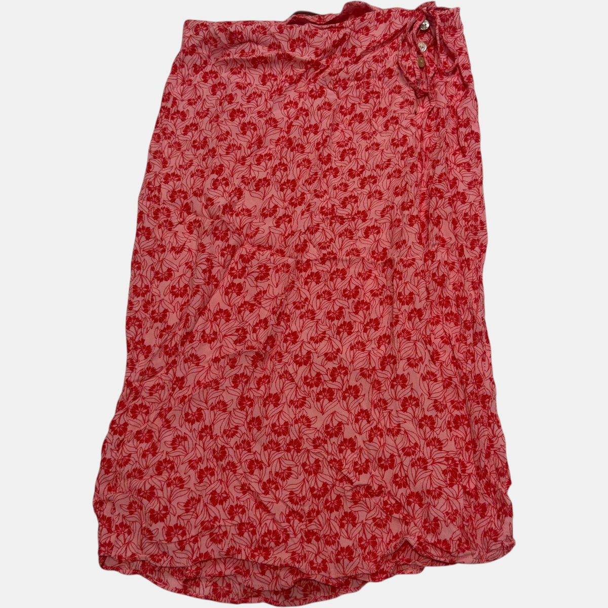 Glassons Floral Midi Skirt Pink Red Button Side Tie Wrap Style