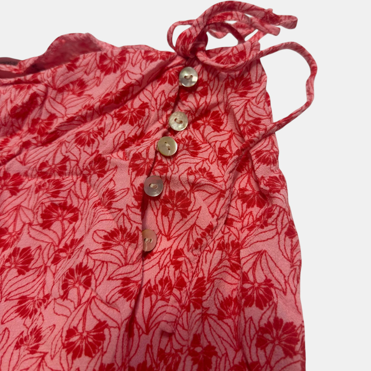 Glassons Floral Midi Skirt Pink Red Button Side Tie Wrap Style