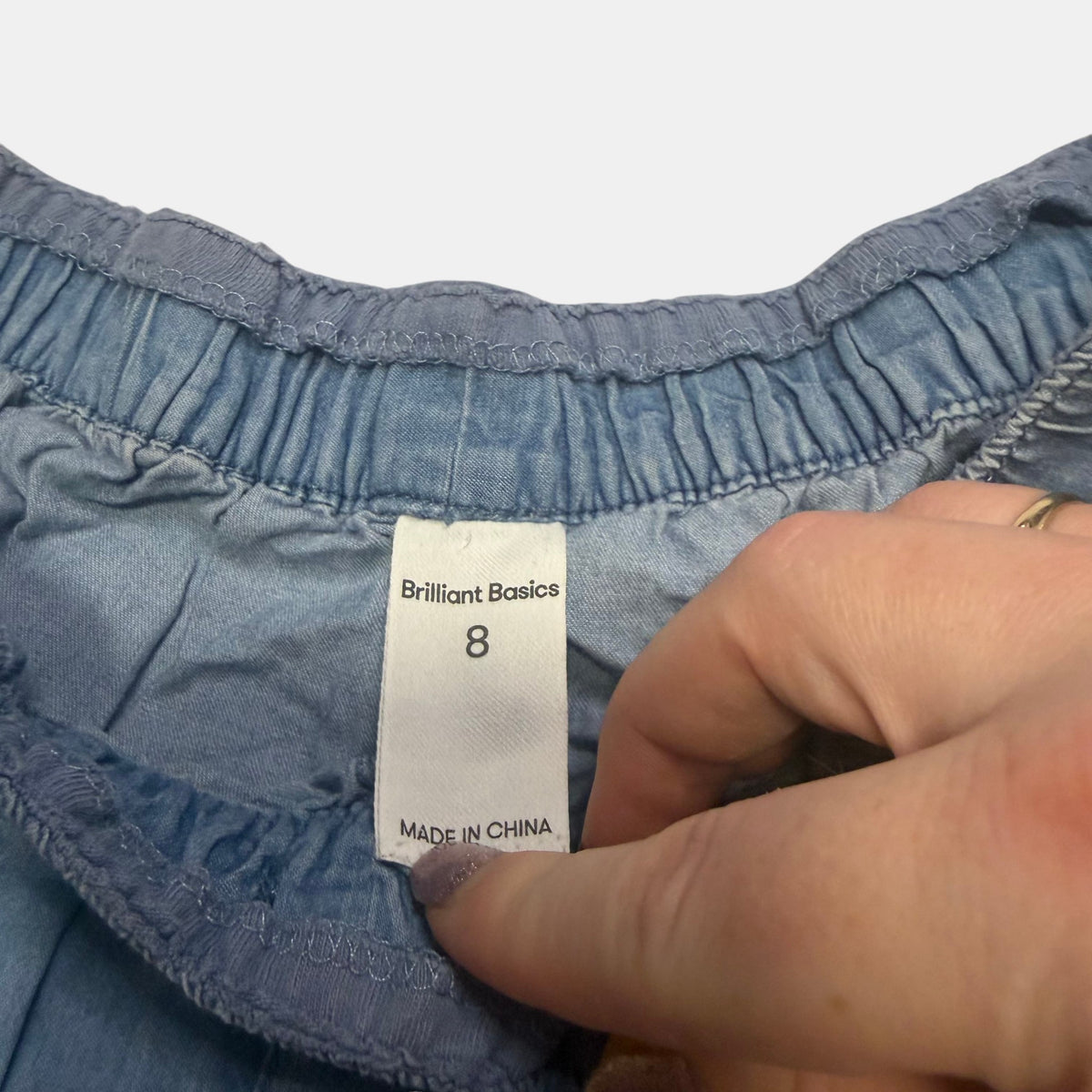 Brilliant Basics Chambray Denim Look Shorts Elastic Waist Pockets