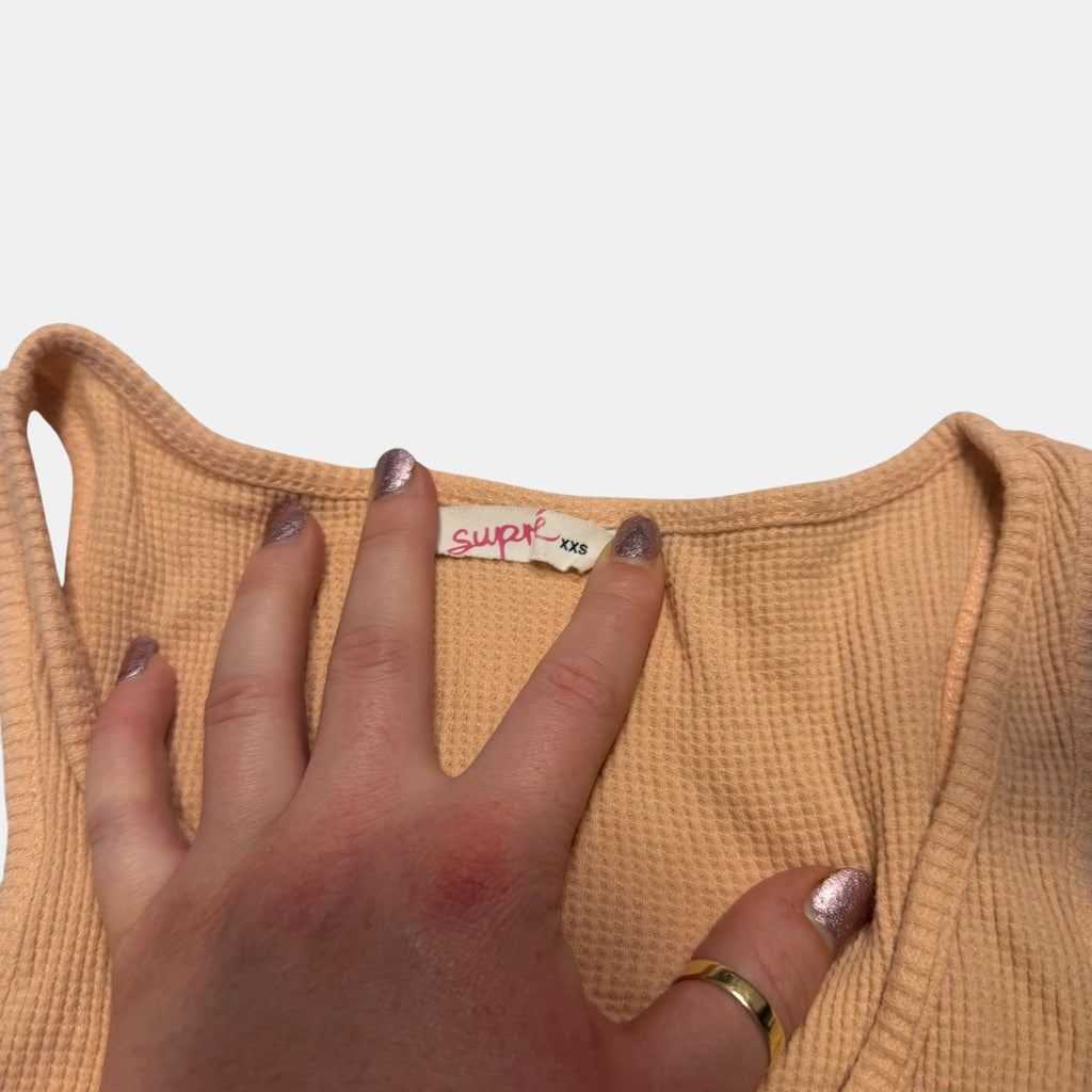 Supre Waffle Knit Crop Top Notch Neck Camisole Peach Orange