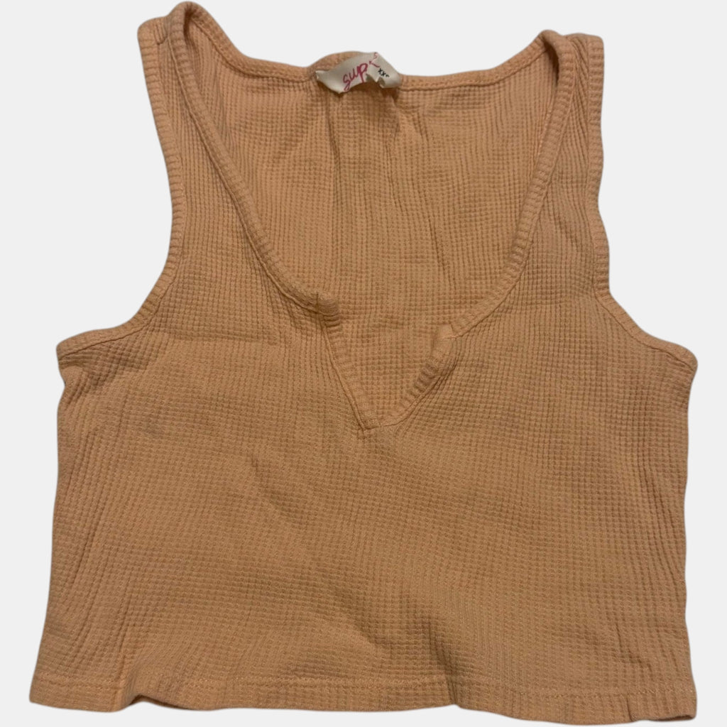 Supre Waffle Knit Crop Top Notch Neck Camisole Peach Orange