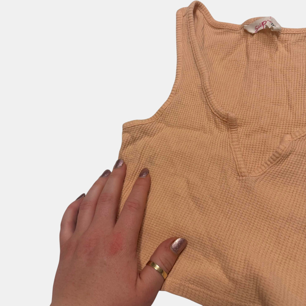 Supre Waffle Knit Crop Top Notch Neck Camisole Peach Orange
