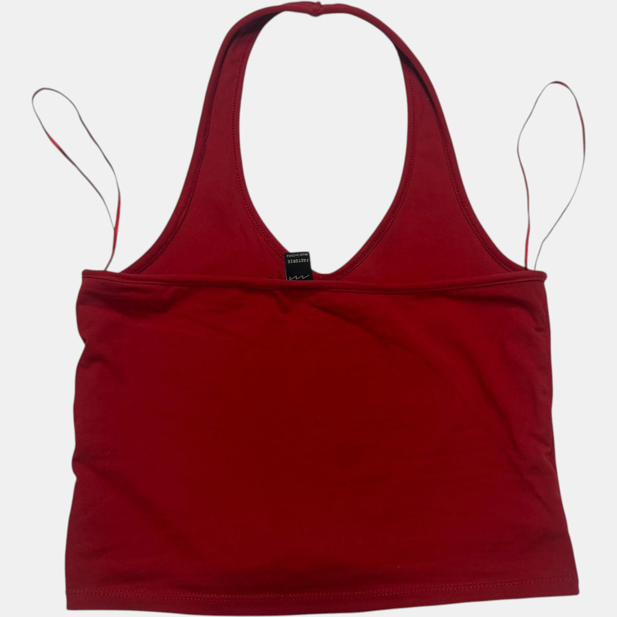 Factorie Halter Neck Crop Top V Neck Sleeveless Deep Red
