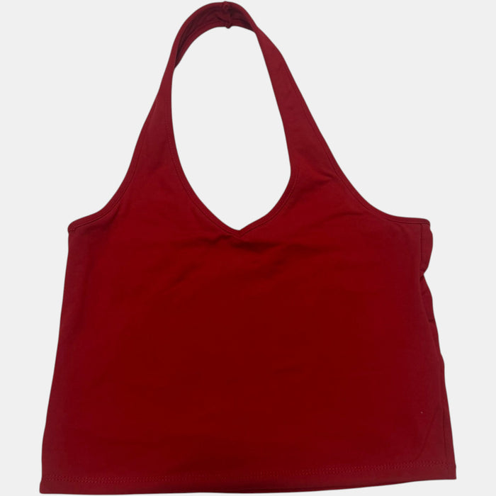Factorie Halter Neck Crop Top V Neck Sleeveless Deep Red