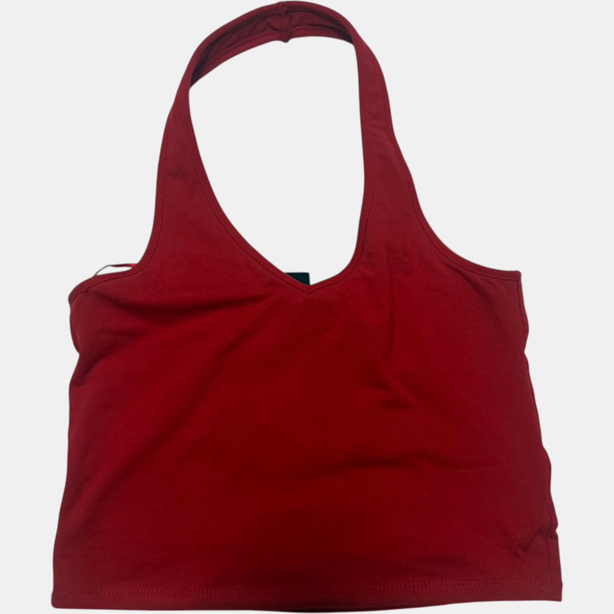 Factorie Halter Neck Crop Top V Neck Sleeveless Deep Red