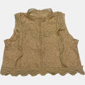 Floral Lace Mock Neck Crop Top Sleeveless Scalloped Hem Beige