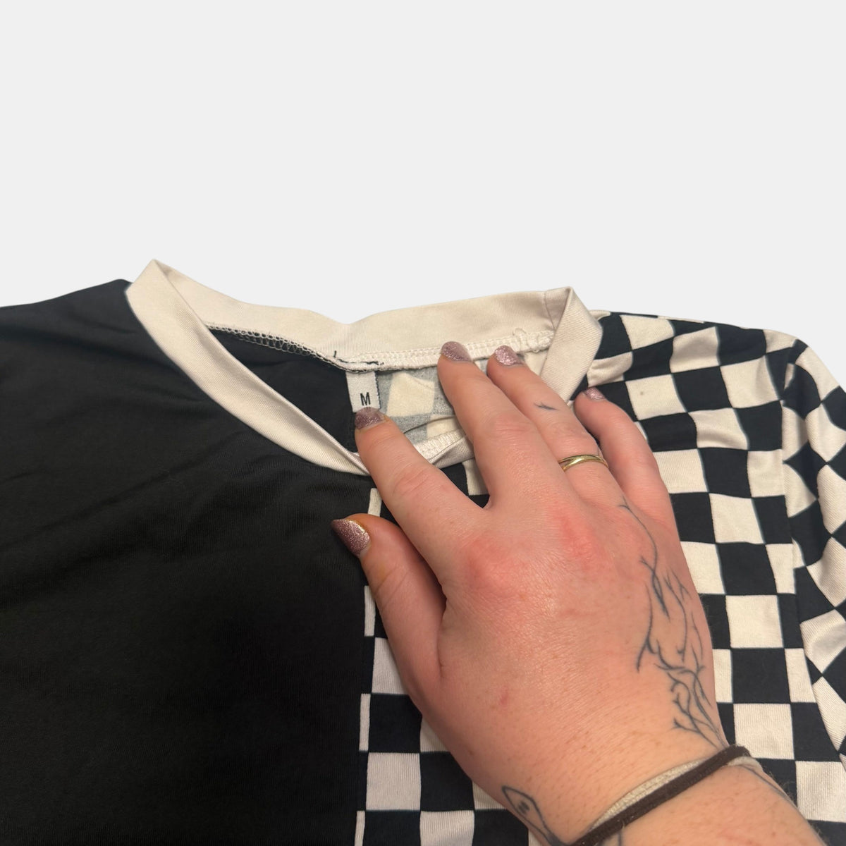 Split Checkered Short Sleeve Bodysuit Crewneck Harajuku Grid